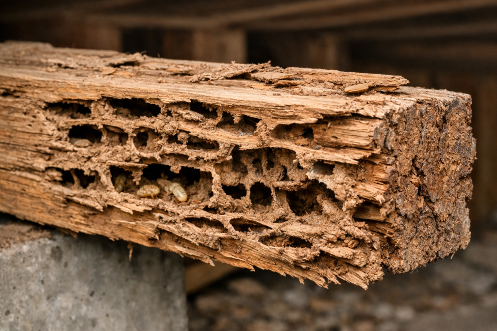 Termite damaged wood