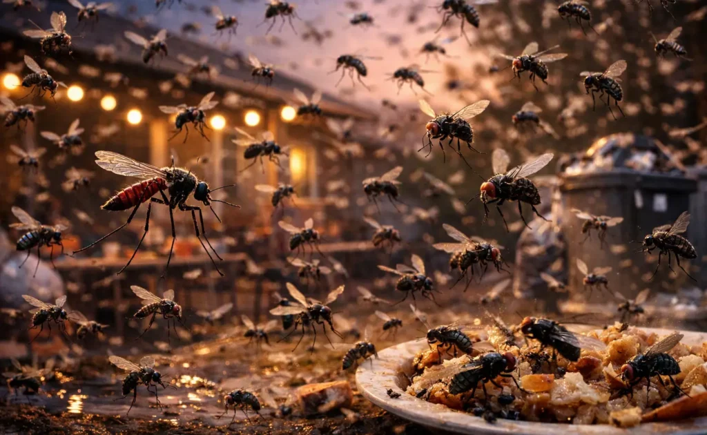 mosquitoes and flies
